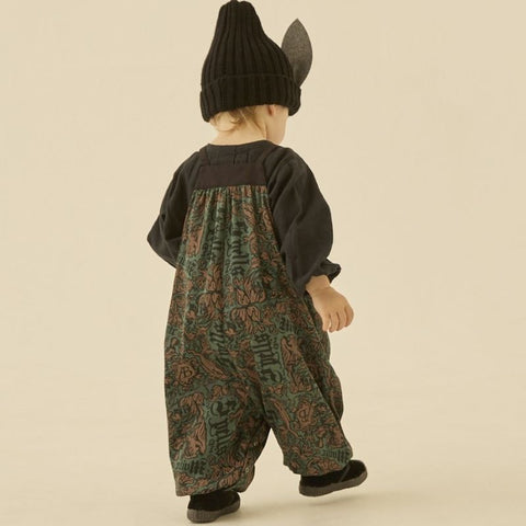 elfinFolk（エルフィンフォルク）2024AW  Magic Spell print Vintage Satin Rompers green プリ ント ロンパース