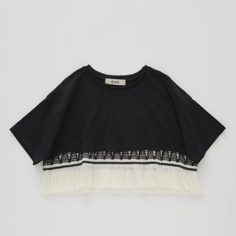 elfinFolk 2024AW ZigZag Fringe Short Tee black Fringe short T-shirt