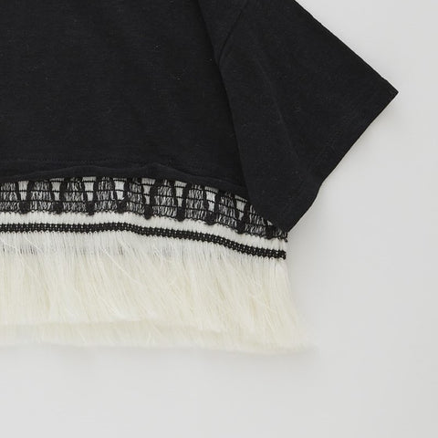 elfinFolk 2024AW ZigZag Fringe Short Tee black Fringe short T-shirt