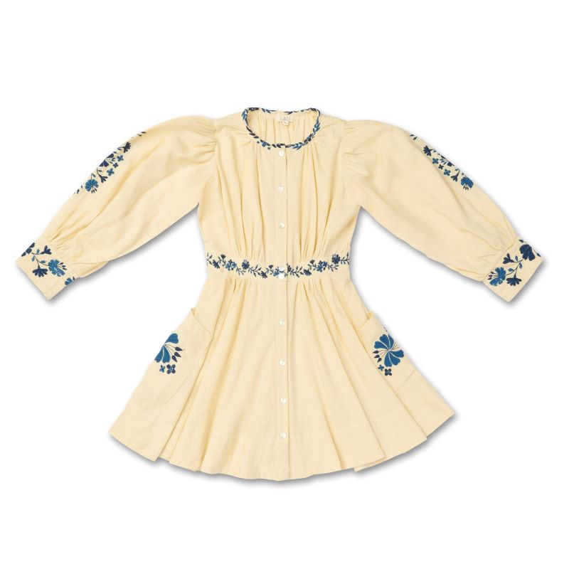 Lali Kids 2024AW BLAIR DRESS - MACADAMIA WITH EMBROIDERY One Piece