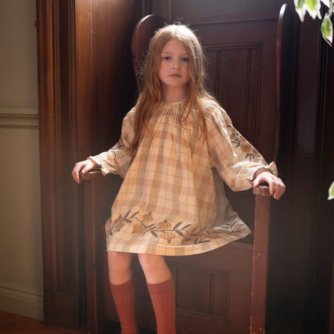 Lali Kids（ラリキッズ）2024AW TULIP DRESS - HARVEST PLAID WITH EMBROIDERY ワンピース