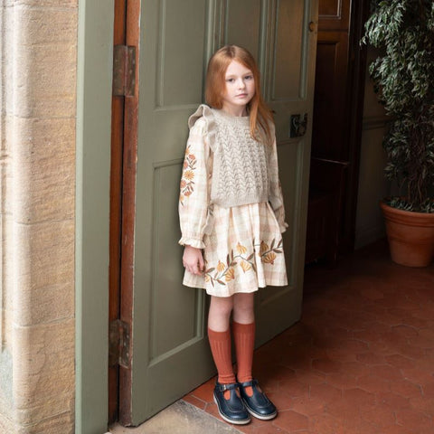 Lali Kids（ラリキッズ）2024AW TULIP DRESS - HARVEST PLAID WITH EMBROIDERY ワンピース