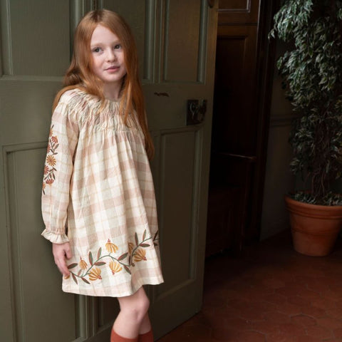 Lali Kids（ラリキッズ）2024AW TULIP DRESS - HARVEST PLAID WITH EMBROIDERY ワンピース