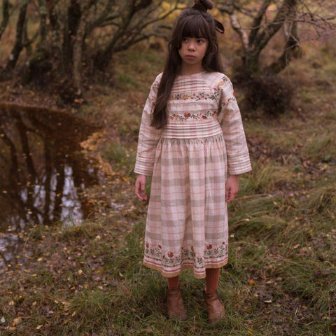 Lali Kids（ラリキッズ）2024AW AVA DRESS - HARVEST PLAID WITH EMBROIDERY ワンピース　ハーベスト チェック柄.