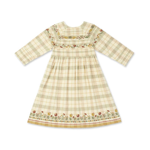 Lali Kids 2024AW AVA DRESS - HARVEST PLAID WITH EMBROIDERY One-piece Harvest Check Pattern