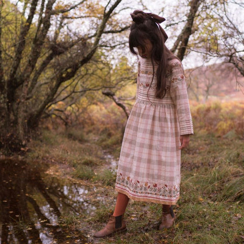 Lali Kids（ラリキッズ）2024AW AVA DRESS - HARVEST PLAID WITH EMBROIDERY ワンピース　ハーベスト チェック柄.