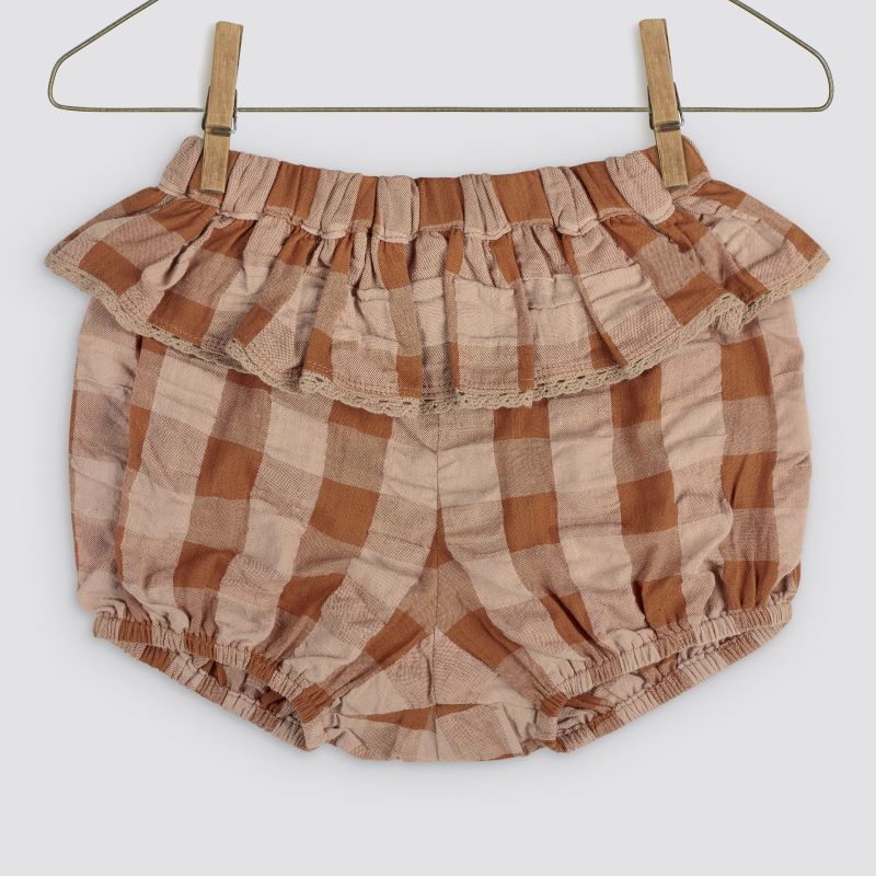 Little Cotton Clothes 2024AW Poppy Frilly Bloomers - Seersucker Gingham  Gingham in Russet Bloomers