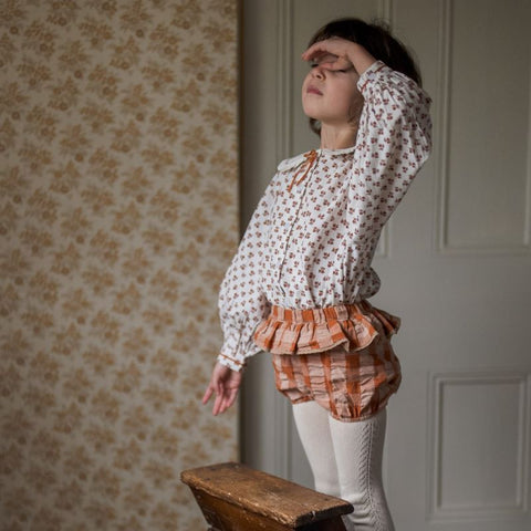 Little Cotton Clothes 2024AW Poppy Frilly Bloomers - Seersucker Gingham Gingham in Russet Bloomers