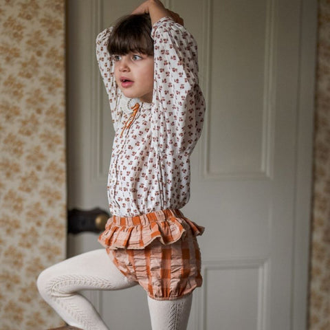 Little Cotton Clothes 2024AW Poppy Frilly Bloomers - Seersucker Gingham Gingham in Russet Bloomers