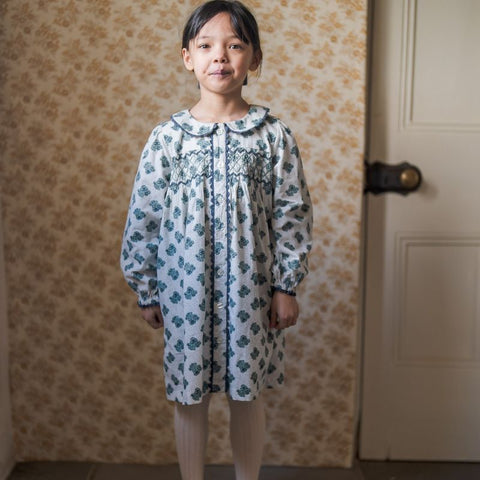 Little Cotton Clothes 2024AW Kate Dress - Hollyhock Floral teal Dress