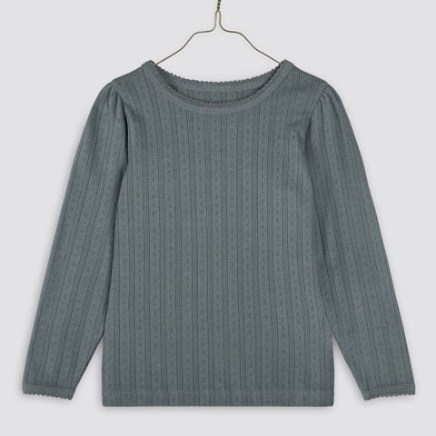 Little Cotton Clothes 2024AW Pointelle Tee - Slate Pointelle long-sleeved T-shirt