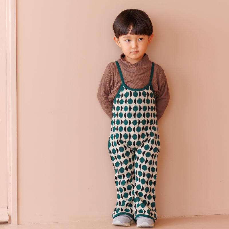 drop3】&pal（アンドパル）2024AW moon motif knit salopett ムーンニットサロペット グリーン – LePuju