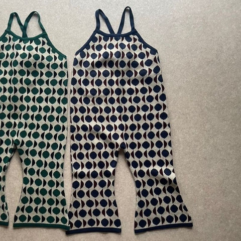 【drop3】&pal（アンドパル）2024AW　moon motif knit salopett　ムーンニットサロペット　ネイビー