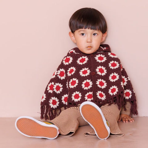 &pal（アンドパル）2024AW crochet poncho クロシェポンチョ   ダークワイン×レッド S (80-90cm).