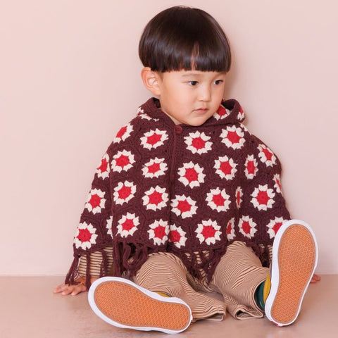 &pal（アンドパル）2024AW crochet poncho クロシェポンチョ   ダークワイン×レッド S (80-90cm)