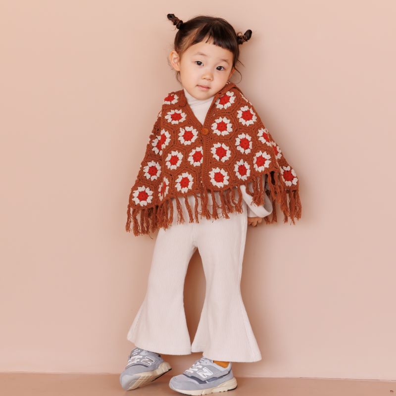 &pal（アンドパル）2024AW crochet poncho クロシェポンチョ キャメル×オレンジ S (80-90cm)