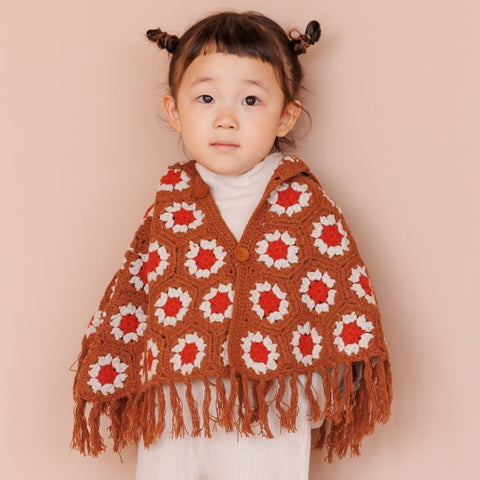 &amp;pal 2024AW crochet poncho Camel x Orange S (80-90cm)