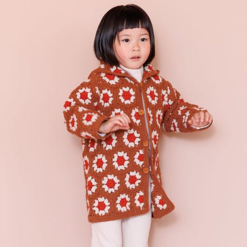 &amp;pal 2024AW crochet hooded cardigan, camel x orange