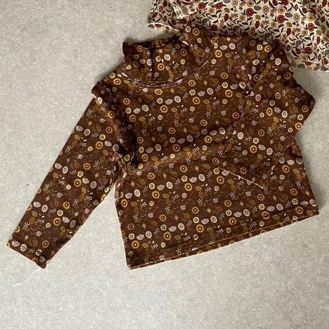 [drop2] &amp;pal 2024AW high-necked longsleeve tops floral pattern brown Multi-turtleneck floral pattern brown