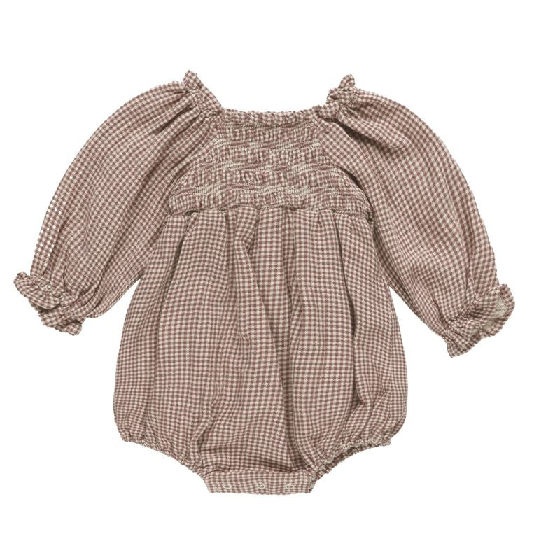 Quincy Mae（クインシーメイ）2024AW EDEN ROMPER PLUM GINGHAM ロンパース