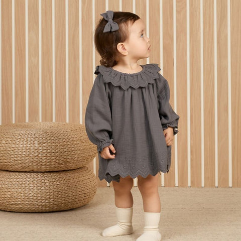 【D2】Quincy Mae（クインシーメイ）2024AW  LONG SLEEVE ISLA DRESS  INDIGO ワンピース