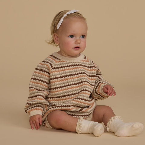 Rylee & Cru （ライリーアンドクルー）2024AW CREWNECK ROMPER  HONEYCOMB STRIPE -NATURAL- ロンパース