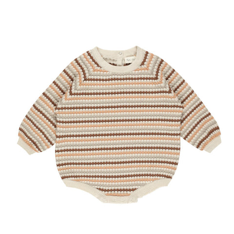 Rylee & Cru （ライリーアンドクルー）2024AW CREWNECK ROMPER  HONEYCOMB STRIPE -NATURAL- ロンパース