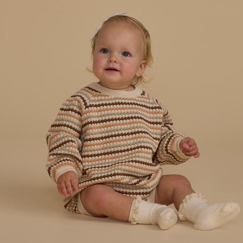 Rylee &amp; Cru 2024AW CREWNECK ROMPER HONEYCOMB STRIPE -NATURAL- Rompers