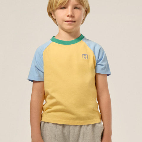 【2/2まで送料無料】The Campamento（カンパメント） 2025SS  COLOR BLOCK KIDS T-SHIRT -yellow-ラグラン半袖Tシャツ