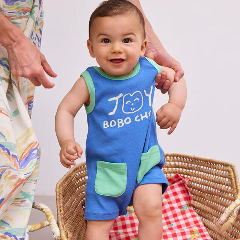 【D1】BOBO CHOSES（ボボショーズ）2025SS Smiling playsuit -blue-プレイスーツ、ショートオール