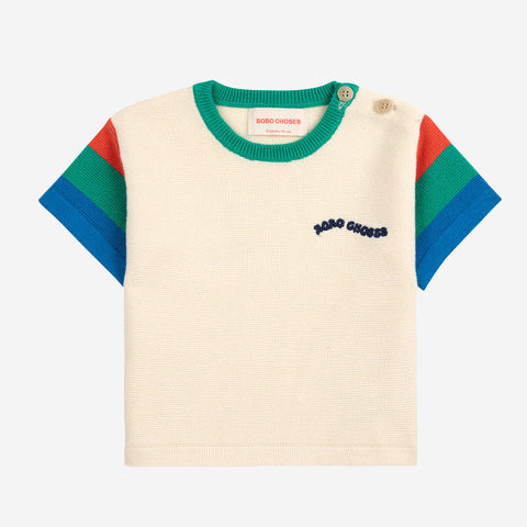 【D1】BOBO CHOSES（ボボショーズ）2025SS Color block knitted T-shirt　ニットTシャツ