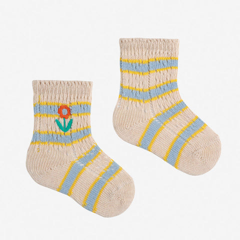 【D1】BOBO CHOSES（ボボショーズ） 2025SS Flower Stripes short socks ベビーソックス