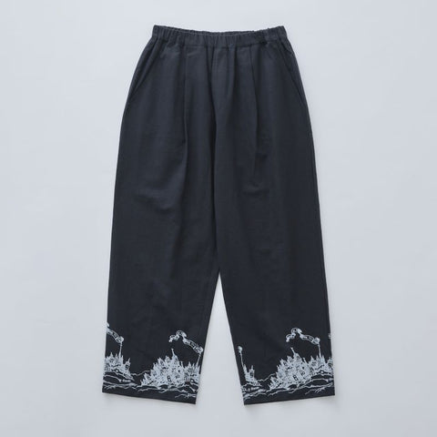 elfinFolk（エルフィンフォルク）2025SS   womens ElfHeim Wide Pants　black  デザインプリントワイドパンツ　レディース