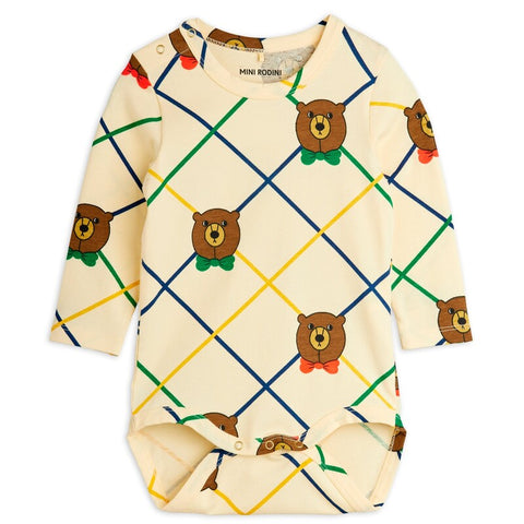 【Ch2】mini rodini（ミニロディーニ） 2025AW  Bear check aop ls body　くま柄チェックロンパース