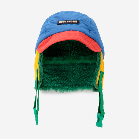 【D2】BOBOCHOSES（ボボショーズ）2025AW BOBOCHOSES color block winter cap　イヤーフラップ付き内ボアキャップ、キッズ帽子