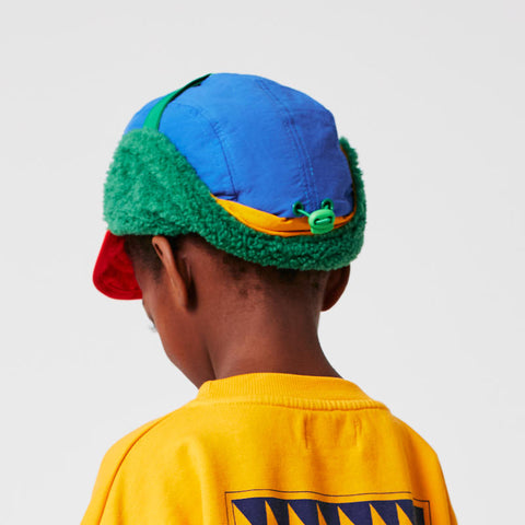 【D2】BOBOCHOSES（ボボショーズ）2025AW BOBOCHOSES color block winter cap　イヤーフラップ付き内ボアキャップ、キッズ帽子