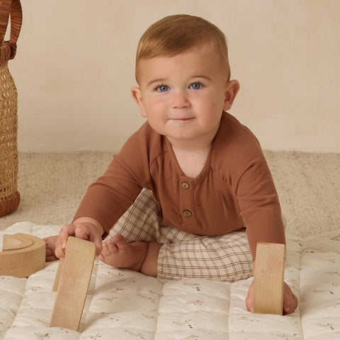 Quincy Mae 2024AW EDEN ROMPER PLUM GINGHAM Rompers