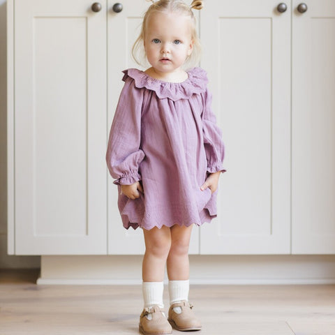 【D2】Quincy Mae（クインシーメイ）2025AW　LONG SLEEVE ISLA DRESS -MULBERRY-  ワンピース