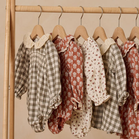 【D3】Quincy Mae（クインシーメイ）2025AW　 CALLIE ROMPER  -FOREST CHECK-  ロンパース