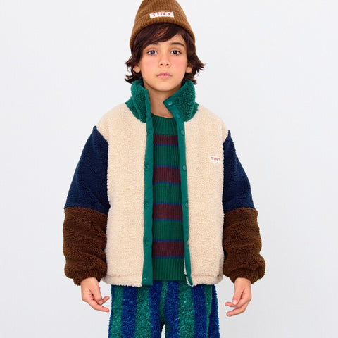 【D2】TINYCOTTONS / タイニーコットンズ2025AW    Color Block Polar Sherpa Jacket   dark green　キッズ シェルパジャケット