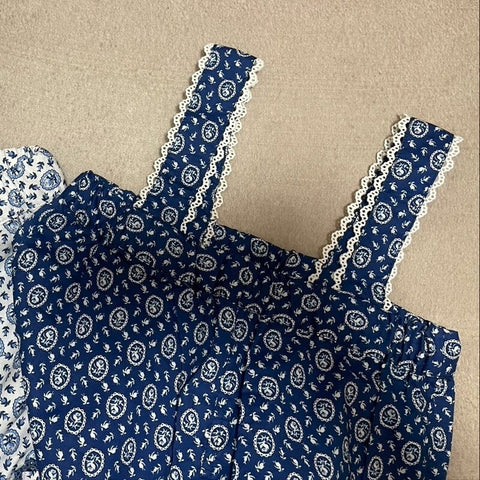 【drop3】&pal（アンドパル）2026SS　floral pattern salopette  blue　ポケット付き花柄サロペット　ブルー