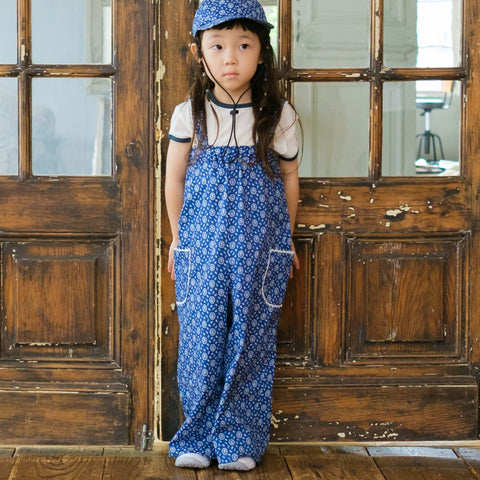 【drop3】&pal（アンドパル）2026SS　floral pattern salopette  blue　ポケット付き花柄サロペット　ブルー