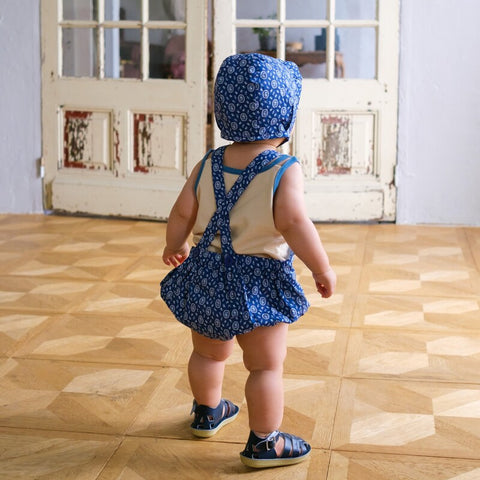 【drop3】&pal（アンドパル）2026SS　floral pattern salopette rompers　blue　花柄サロペットロンパース　ブルー