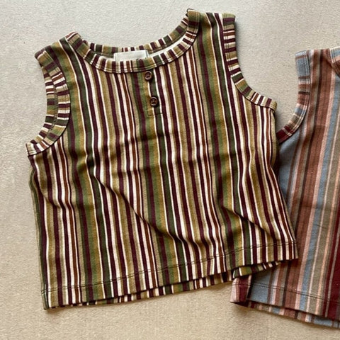 &pal（アンドパル）2026SS　multi stripe tank top Khaki　マルチストライプノースリーブ　カーキ