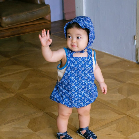 【drop3】&pal（アンドパル）2026SS　floral pattern bonnet blue　花柄ボンネット　ブルー