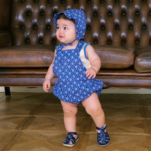 【drop3】&pal（アンドパル）2026SS　floral pattern bonnet blue　花柄ボンネット　ブルー