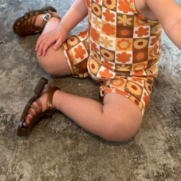 &pal（アンドパル）2026SS retro pattern swim pants orange レトロ花