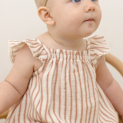 【D2】Quincy Mae（クインシーメイ）2026SS　BONNIE ROMPER -VINTAGE STRIPE-  ヴィンテージストライプ ロンパース