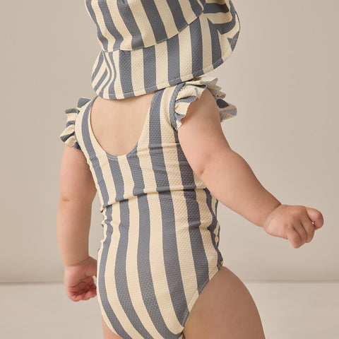 【D2】Quincy Mae（クインシーメイ）2026SS  SCOOP BACK ONE-PIECE SWIMSUIT -RETRO OCEAN STRIPE-　ストライプワンピース水着 レトロオーシャン