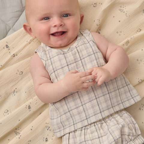 【D2】Quincy Mae（クインシーメイ）2026SS　WOVEN TANK SET -BLUE PLAID-  タンクトップセット　